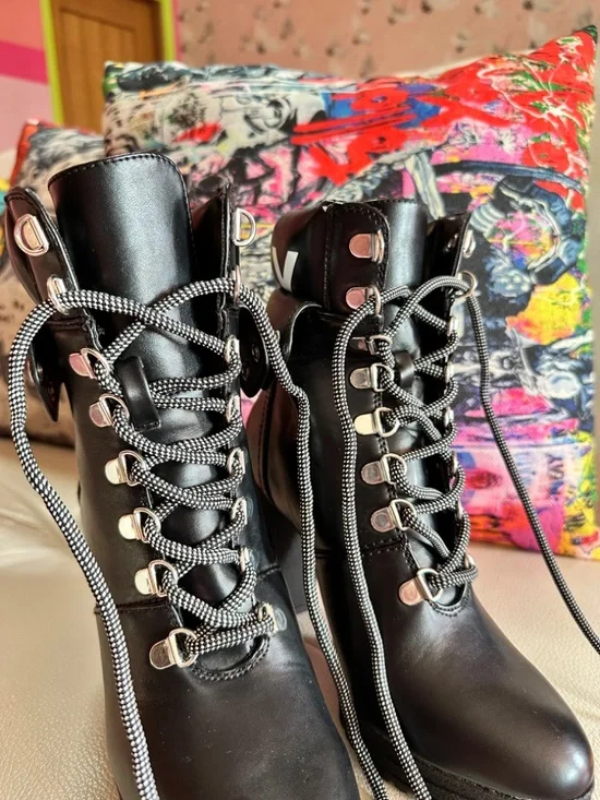 DKNY Black Leather Lace-Up Ankle High Heeled Boots Women's 6.5 - Picture 12 of 14